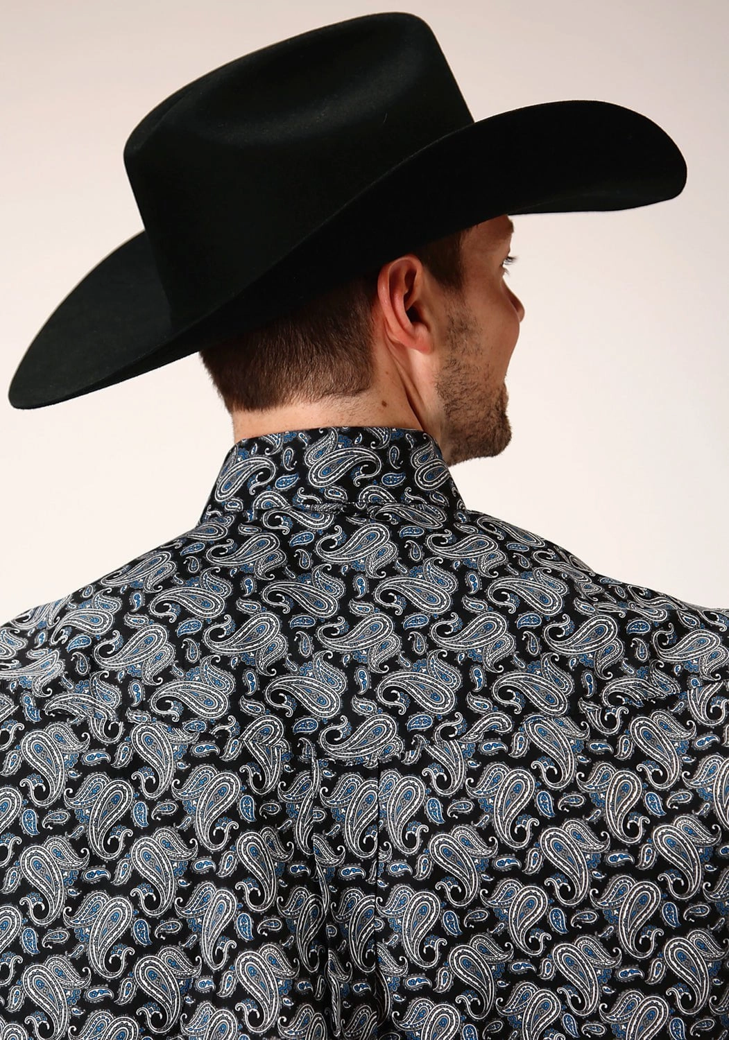 Sustainable Weave Roper Mens Black 100% Cotton Starry Night Paisley BD L/S Btn Shirt