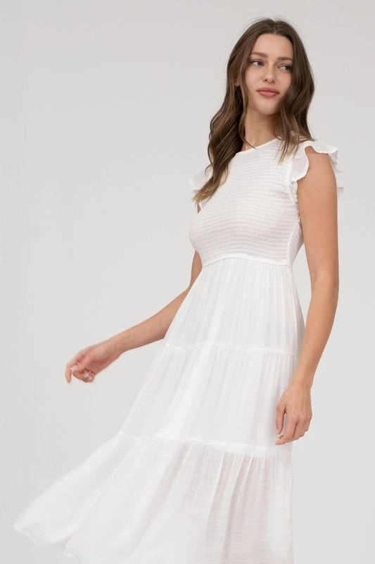 Pleated design Flattering Silhouette DANICA SMOCKED TIERED MIDI DRESS S-3XL