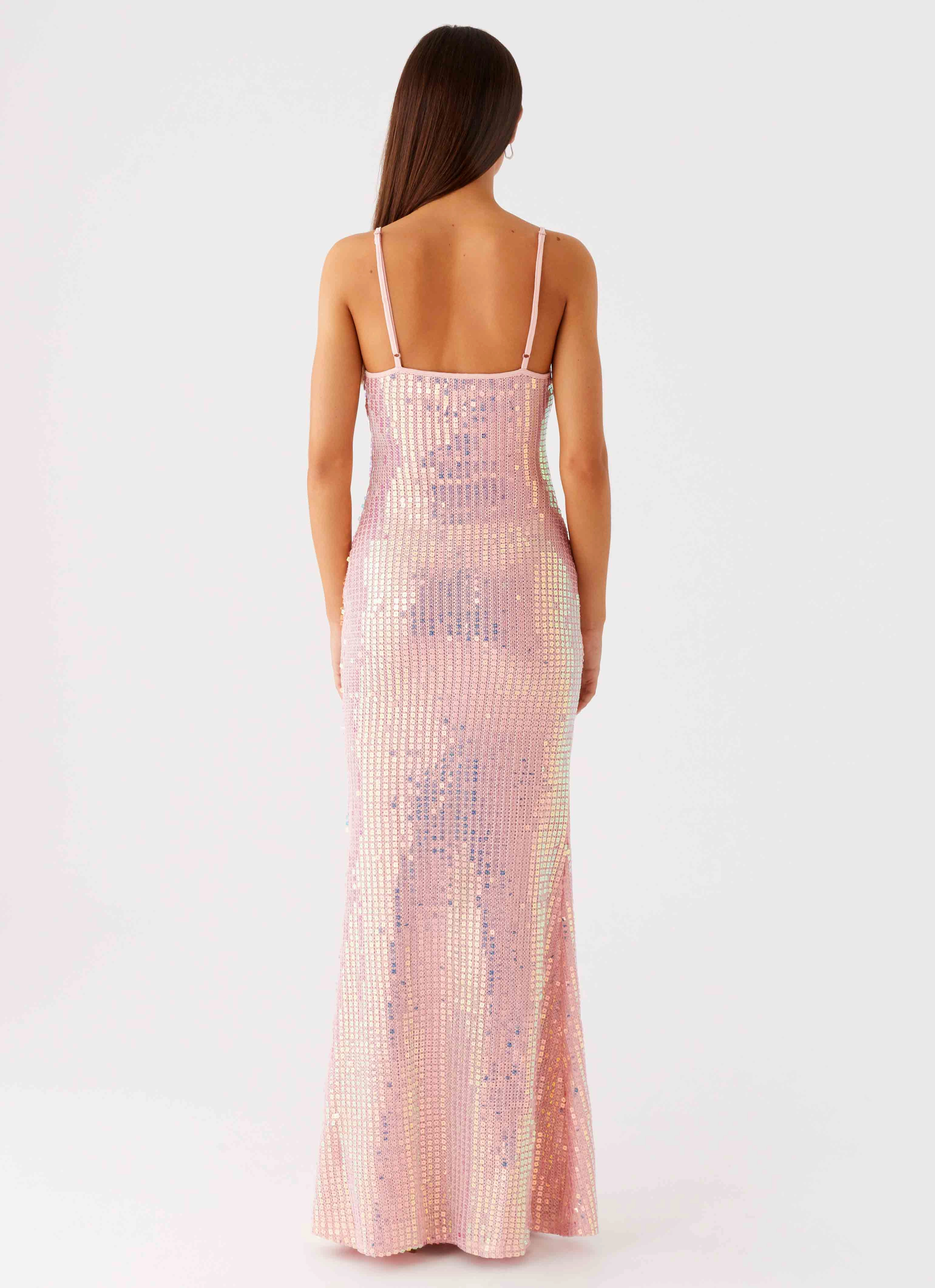 Attitude Knit Sequin Maxi Dress - Iridescent Pink Fall Tone