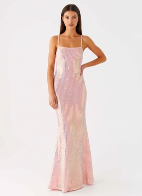 Relaxed Vibe Outdoor Style Attitude Knit Sequin Maxi Dress - Iridescent Pink