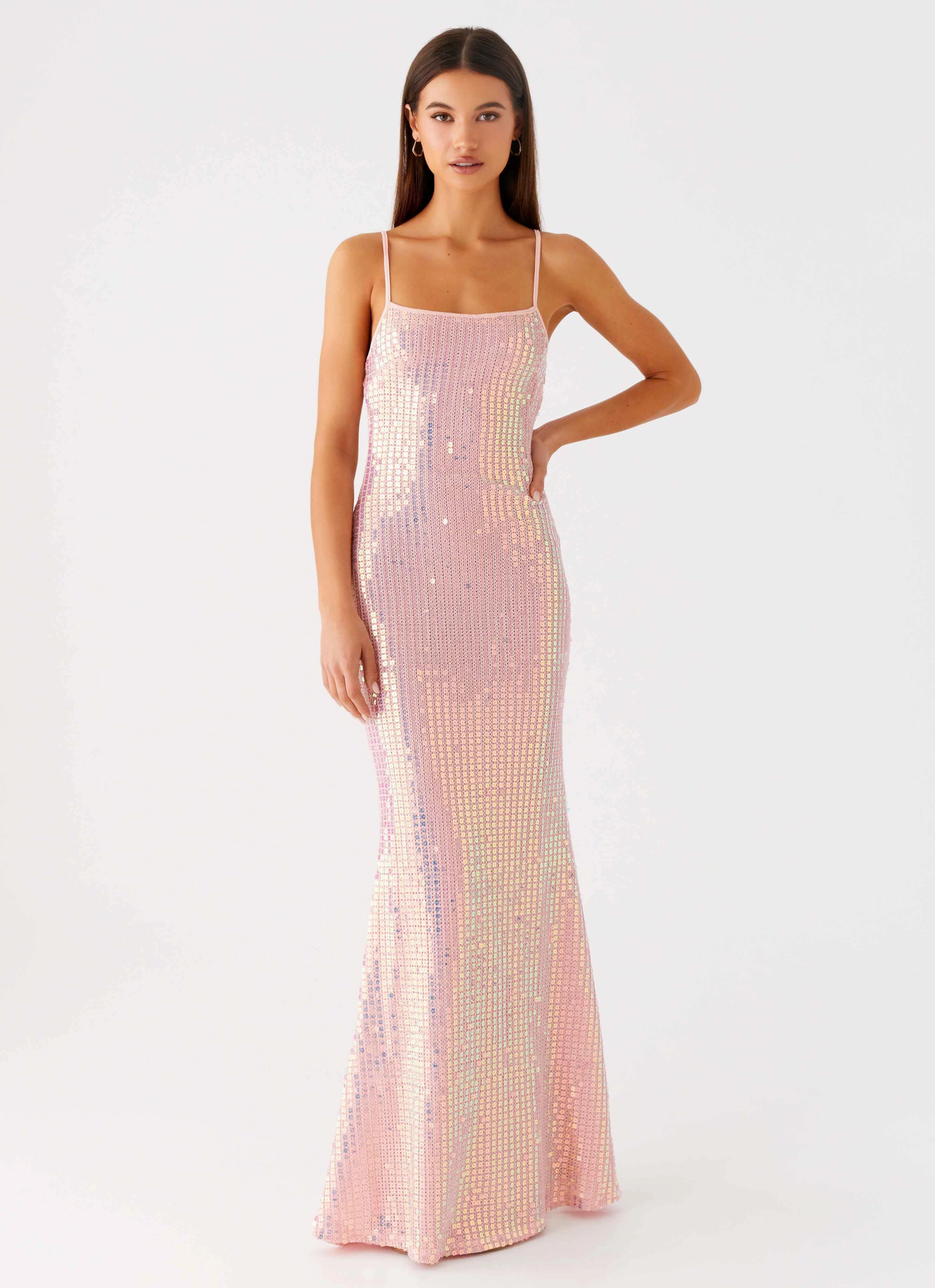 Relaxed Vibe Outdoor Style Attitude Knit Sequin Maxi Dress - Iridescent Pink