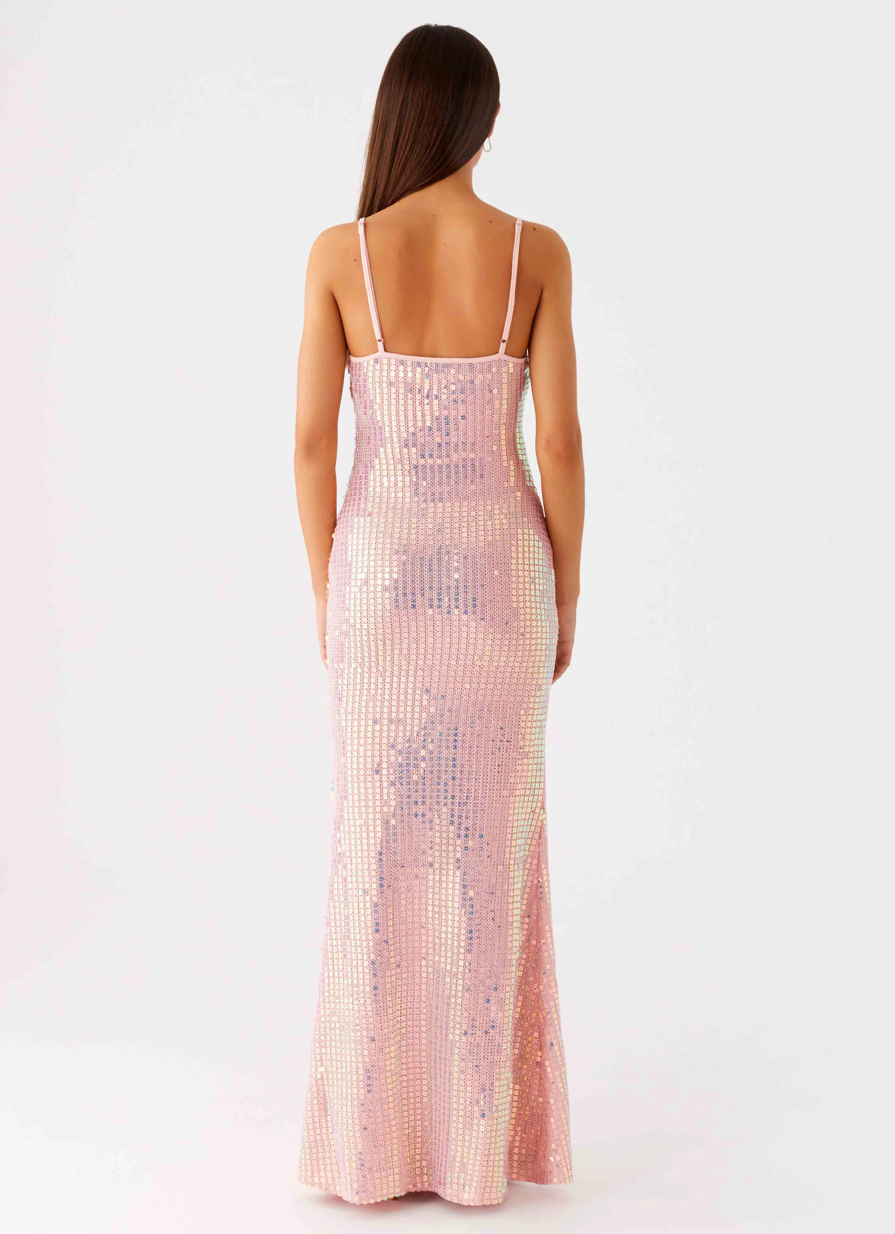 Smart and Relaxed Seasonal Style Attitude Knit Sequin Maxi Dress - Iridescent Pink