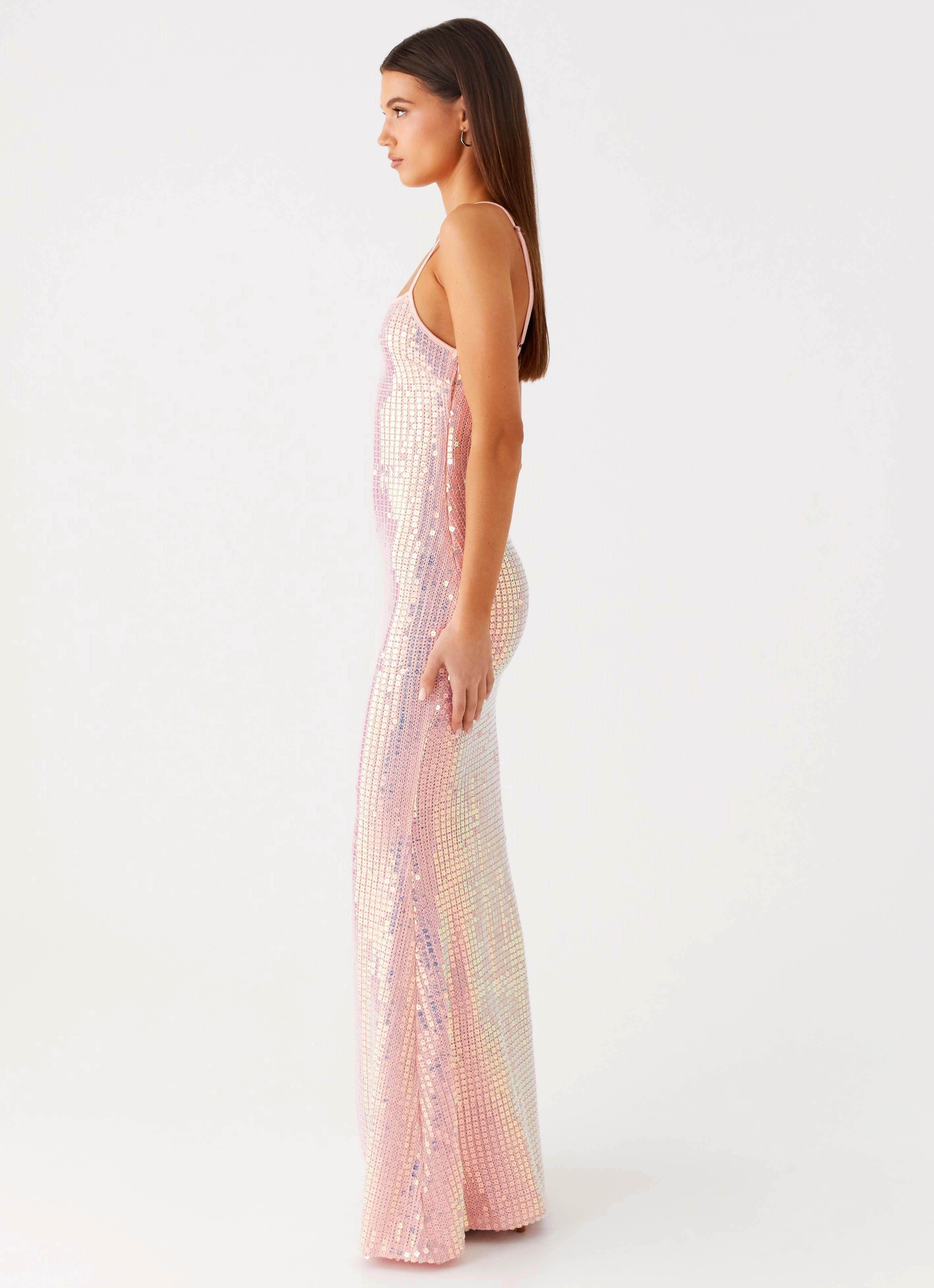 Summer Friendly Fit Vibe Attitude Knit Sequin Maxi Dress - Iridescent Pink