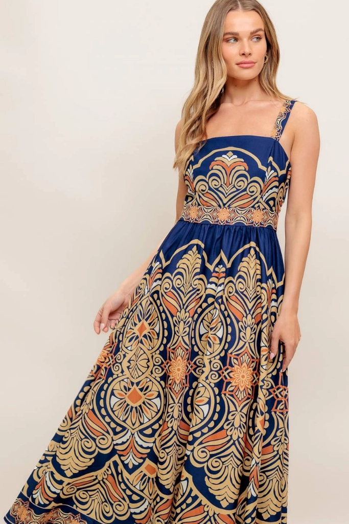Breeze Flow Audrey Scarf Print Maxi Dress