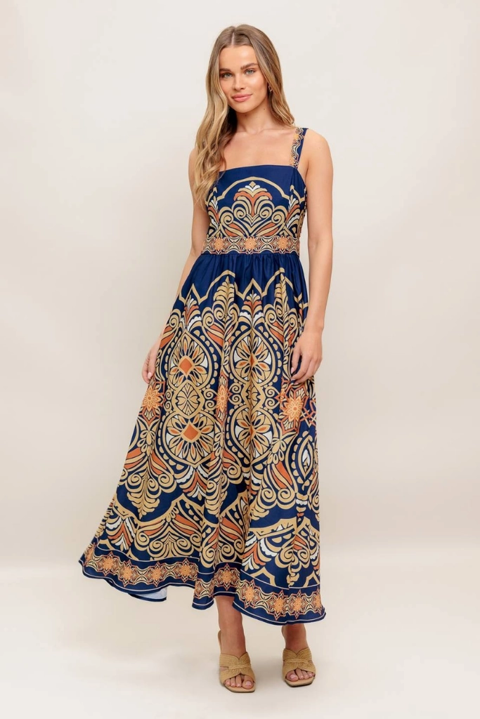 Boho Aesthetic Audrey Scarf Print Maxi Dress