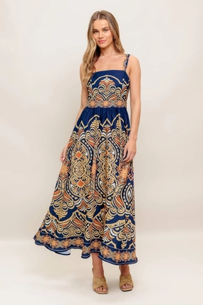 Boho Aesthetic Audrey Scarf Print Maxi Dress