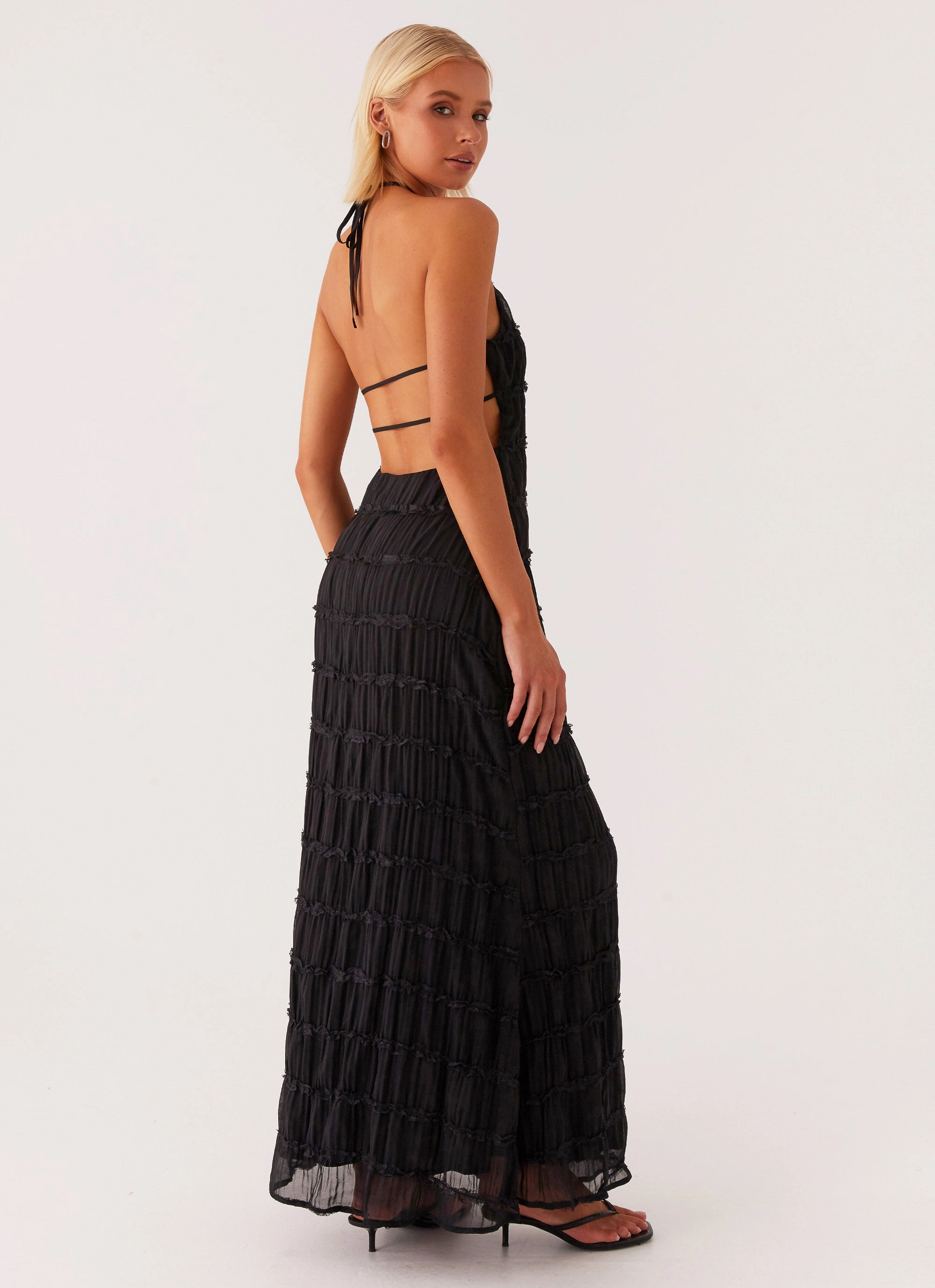Aullie Maxi Dress - Black Boho Mood Light Coral
