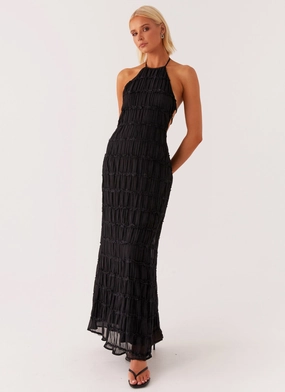 Aullie Maxi Dress - Black Silky-Feel Fashionable Fit