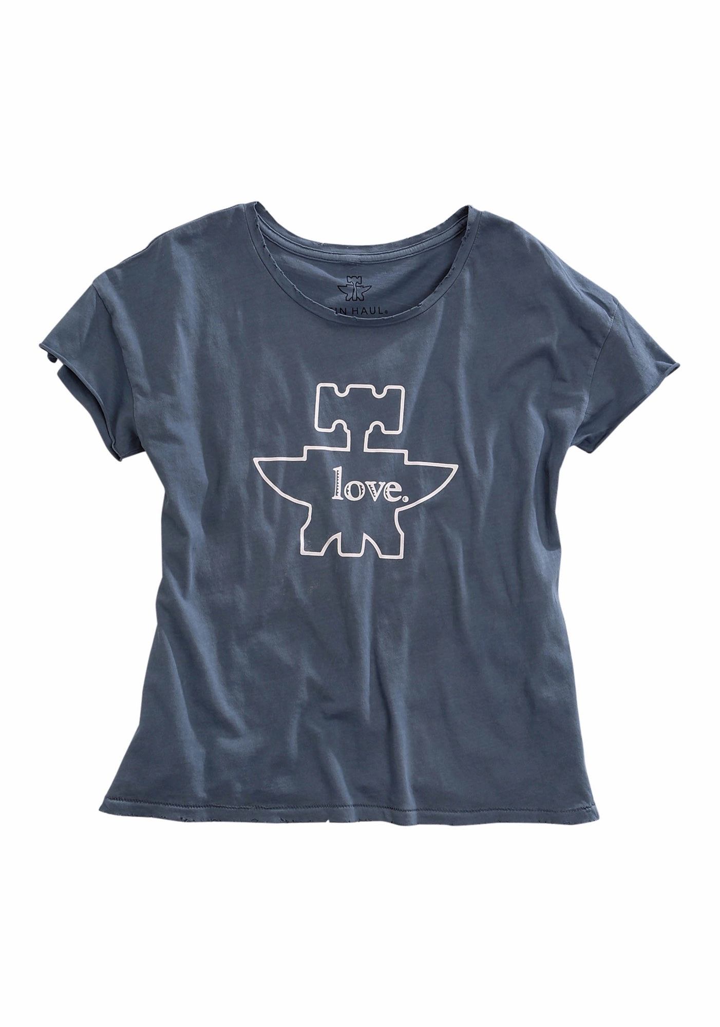 Versatile Styling Tin Haul Womens Love Anvil Logo Denim Blue 100% Cotton S/S T-Shirt
