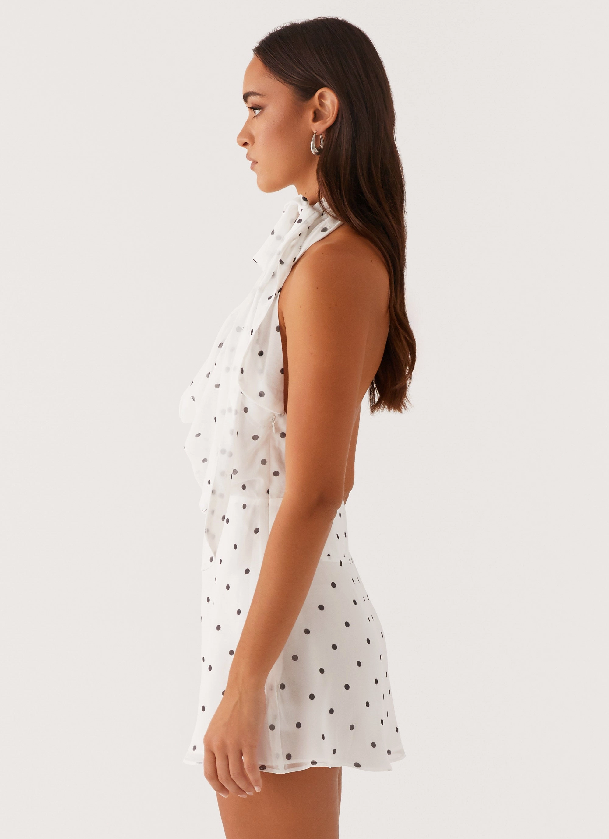 Light Soft Avalia Backless Scarf Mini Dress - White Polka Dot