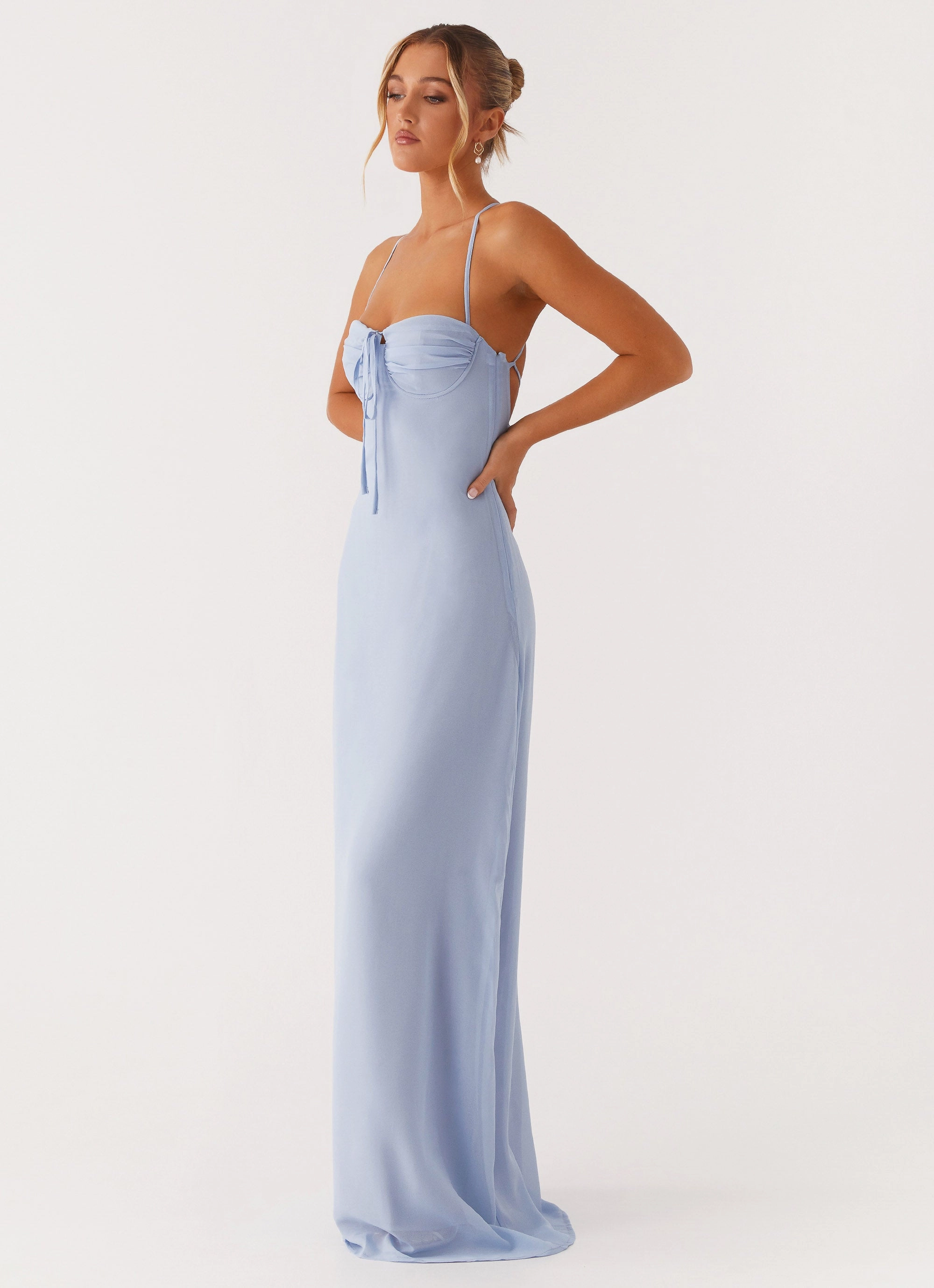 Beaded-Edge Aveline Bustier Maxi Dress - Blue