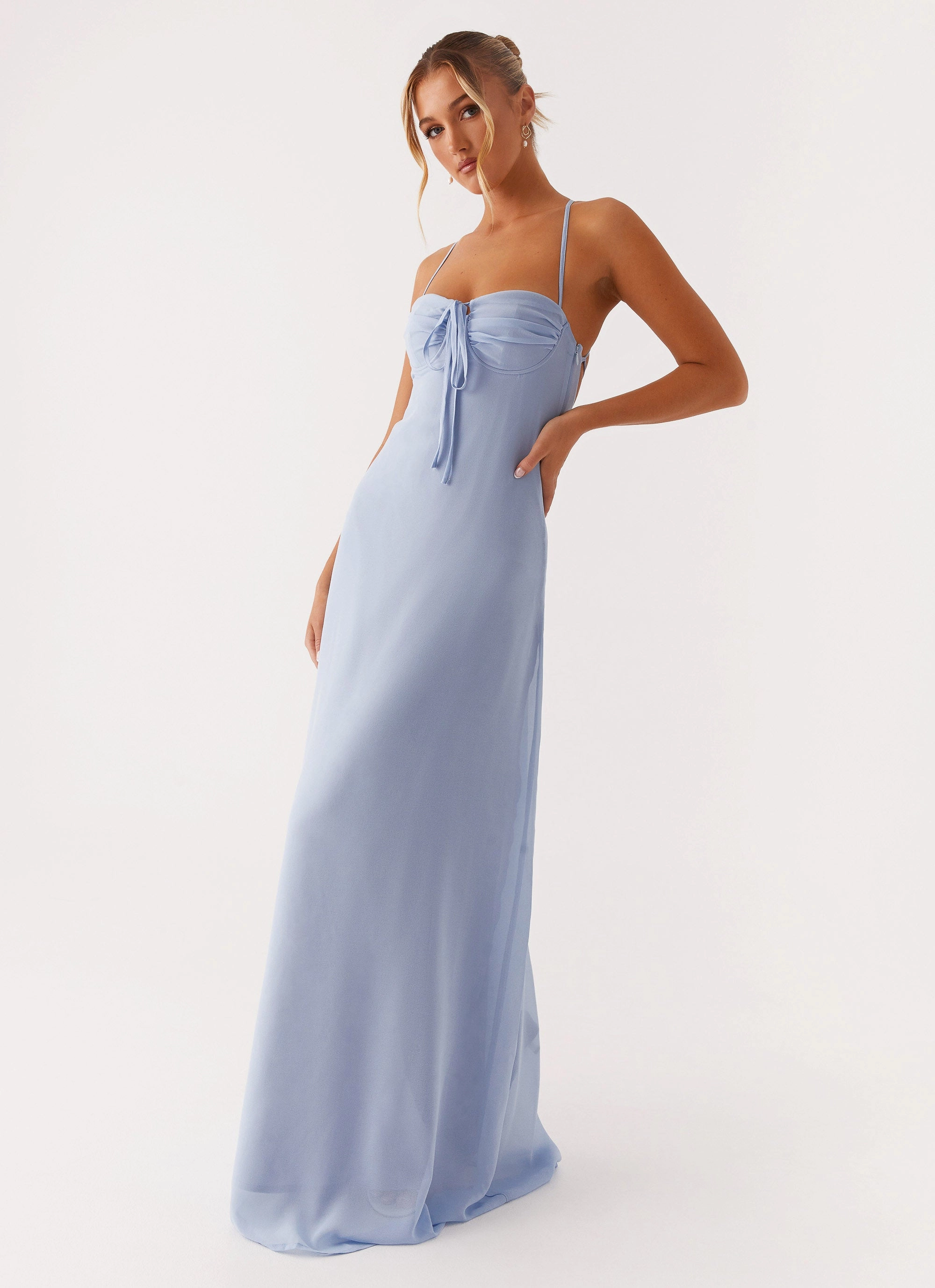 Glossy Detail Aveline Bustier Maxi Dress - Blue