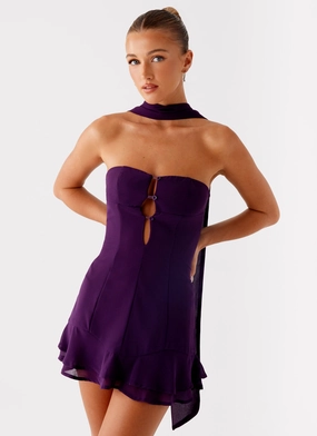 Square-Neck Midi-Length Avenue Mini Dress - Plum