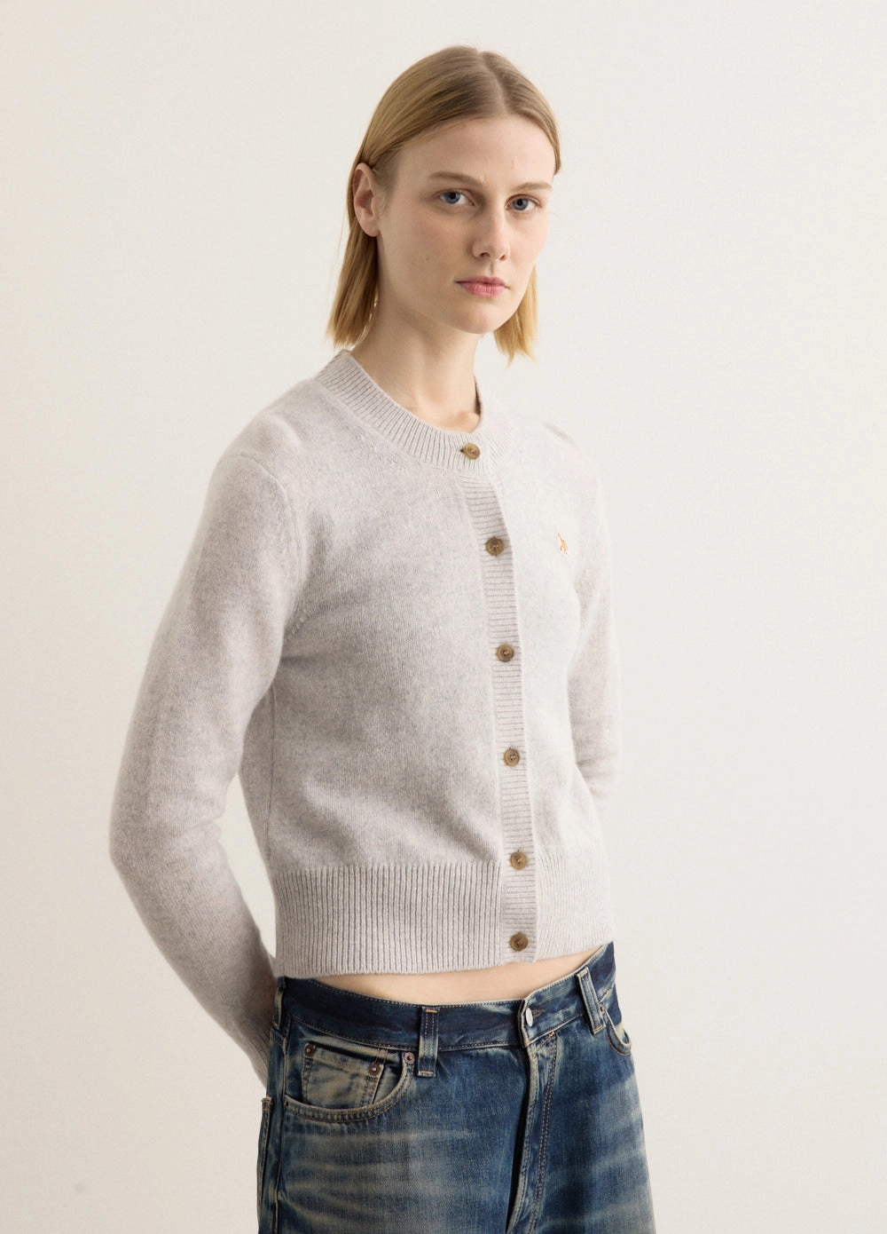 Adjustable Cuff Baby Fox Patch Fitted Cardigan