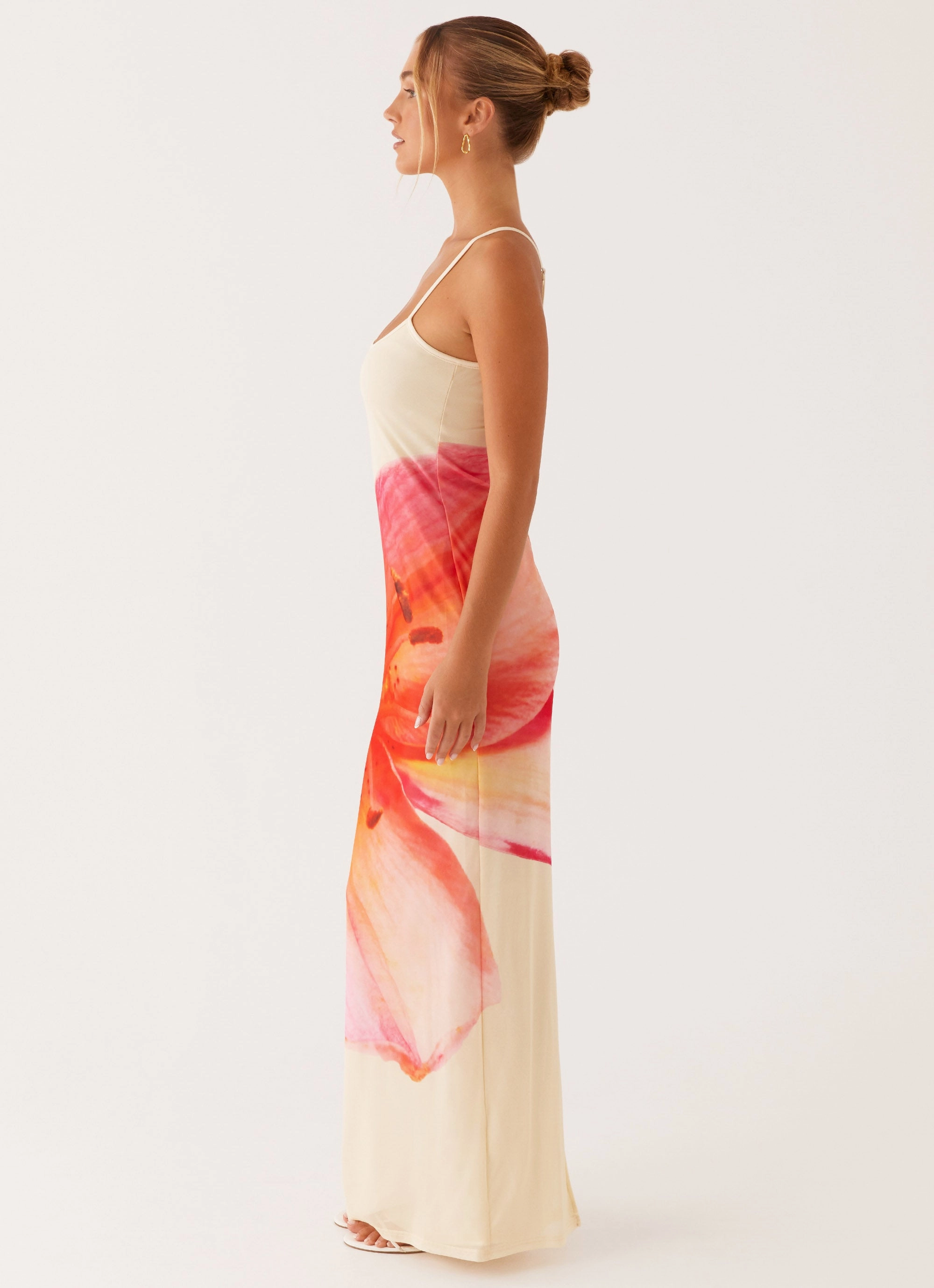 Bad News Mesh Maxi Dress - Yellow Floral Layering Fit