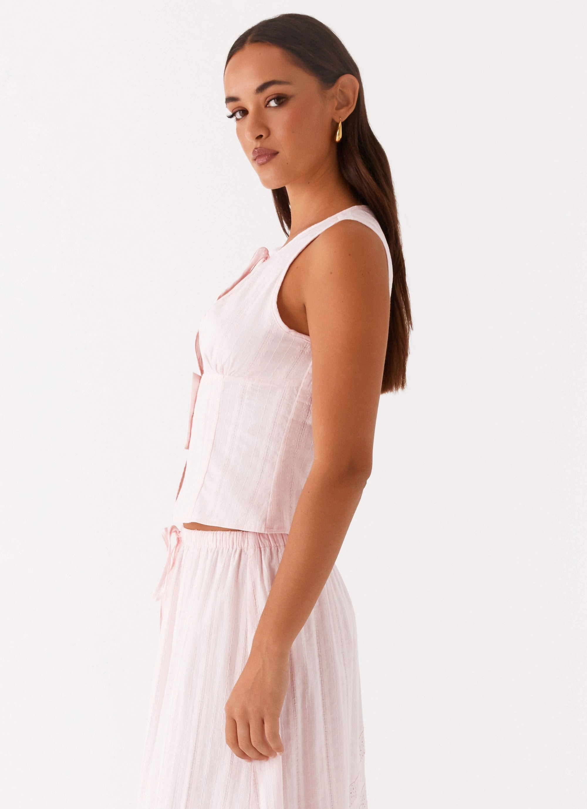 Simple Look Bailey Tie Front Top - Blush