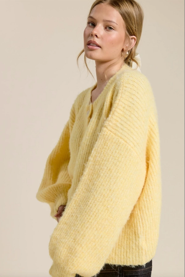 Cold Weather Knit Wearable Balloon Sleeve Knit Cardigan - Butter