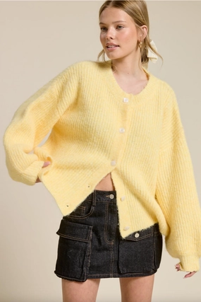 Balloon Sleeve Knit Cardigan - Butter Textured Fabric All-Weather Comfort