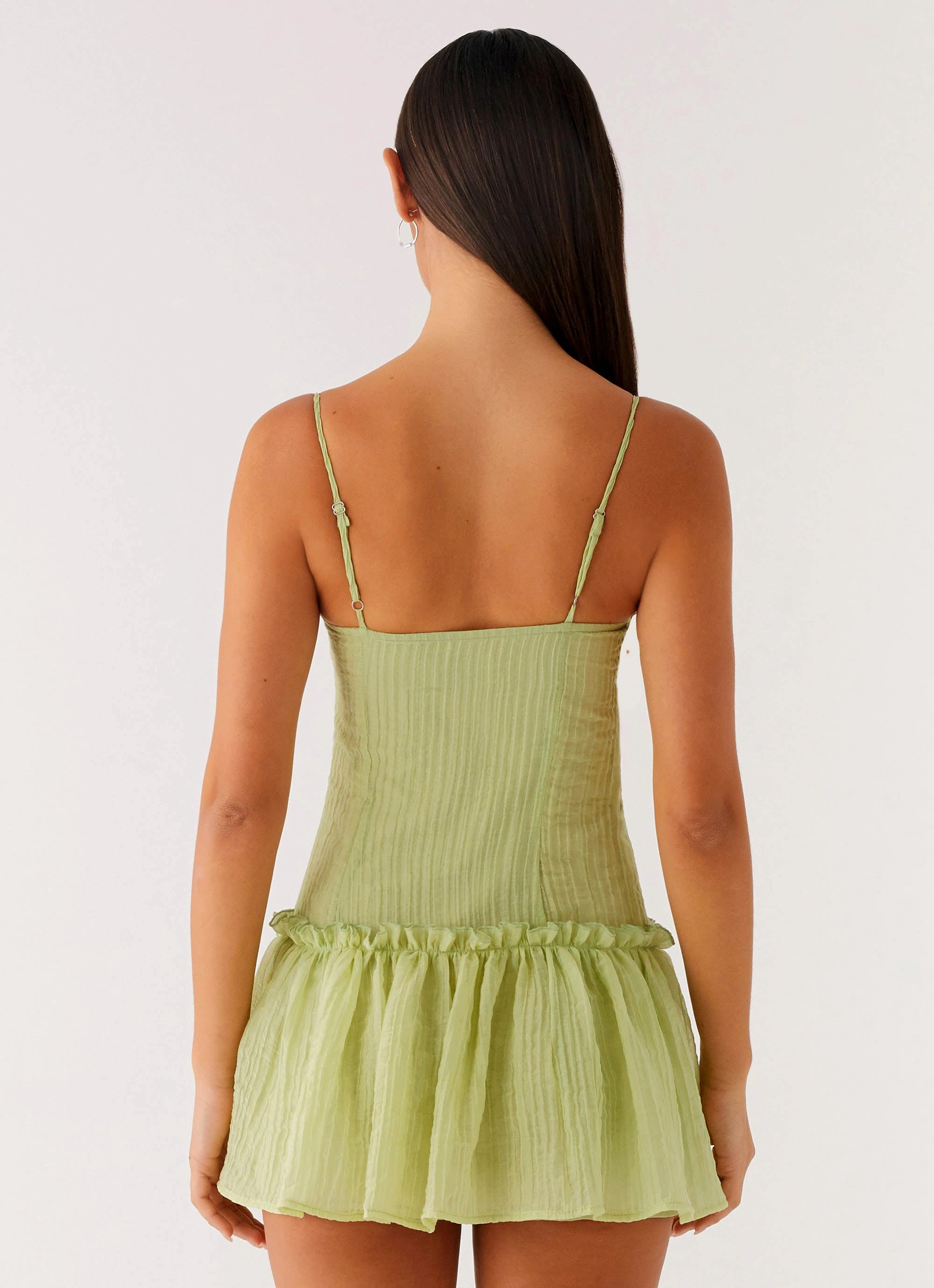 Bambini Mini Dress - Green Asymmetric-Neck Chic Comfort Wear