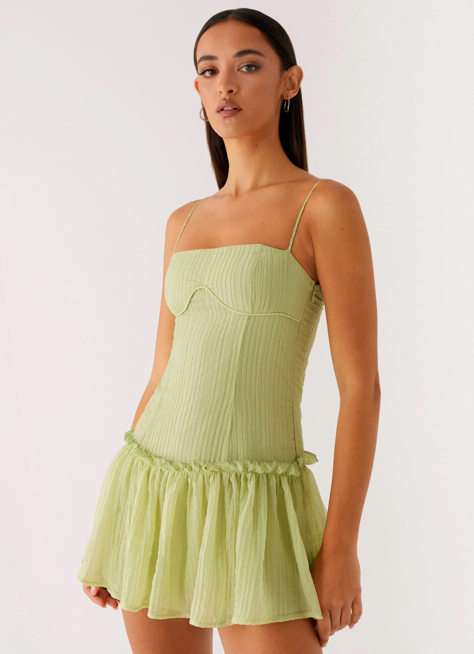 Social Charm Pleated-Skirt Bambini Mini Dress - Green