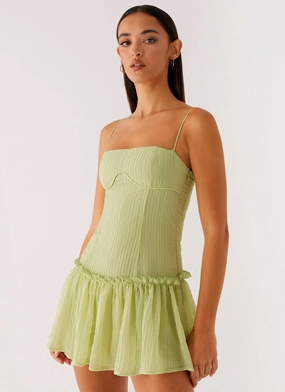 Social Charm Pleated-Skirt Bambini Mini Dress - Green