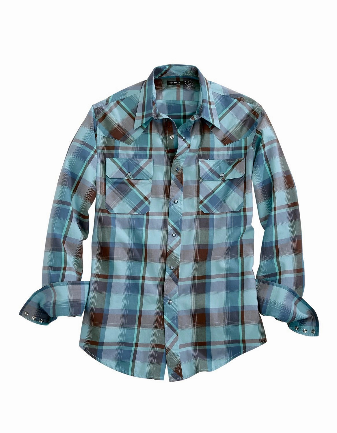 Adjustable Hem Tin Haul Mens Blue 100% Cotton West Check L/S Shirt