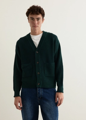 Michael Plaited Waffle Cardigan Layered Edge Trim Tonal Stitching Detail