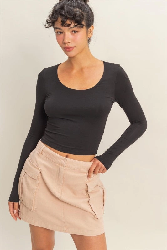 Chic Comfort Jenna Scoop Neck Long Sleeve Crop Top