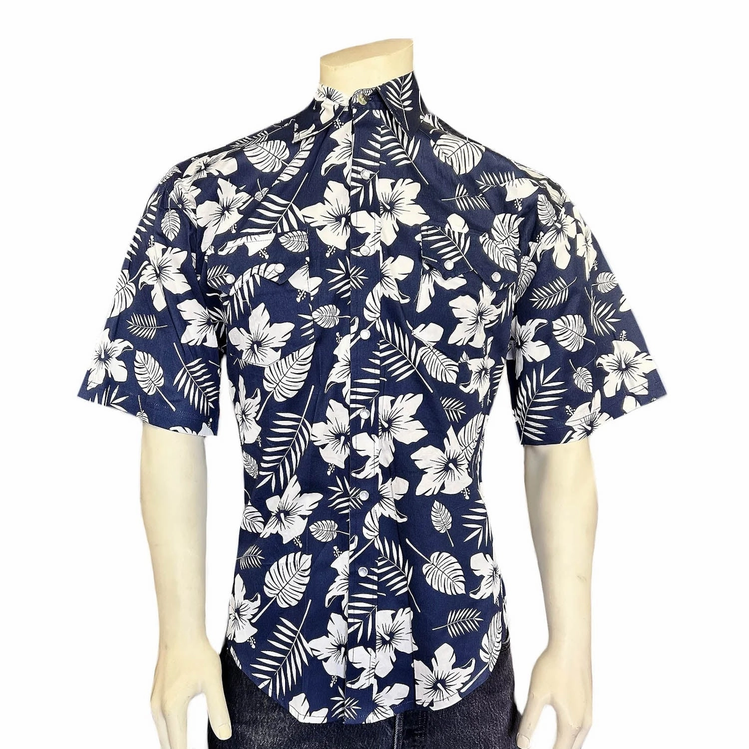 Rockmount Mens Floral Print Western Navy 100% Cotton S/S Shirt Tailored Style