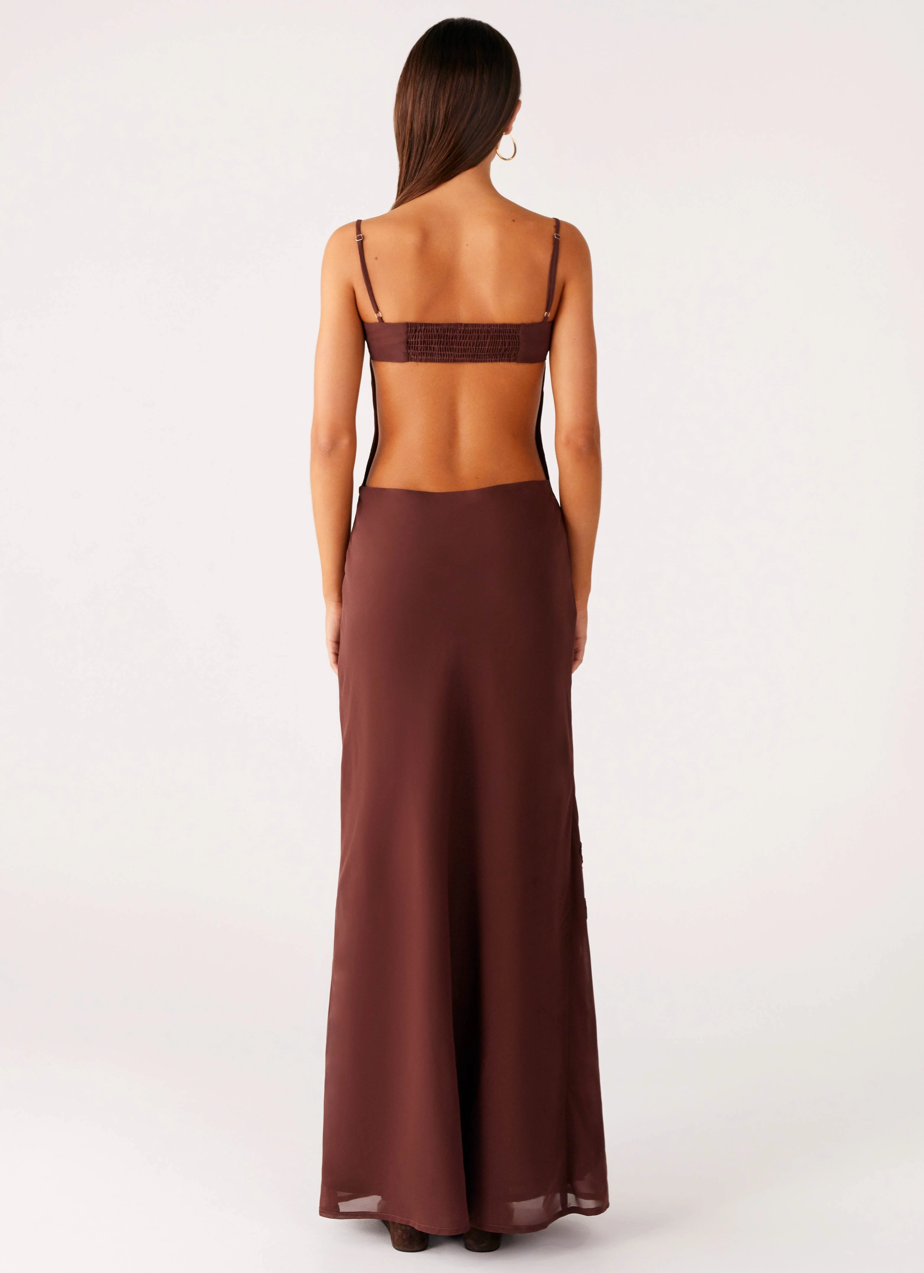 Bayla Beaded Flower Maxi Dress - Chocolate Office Glam