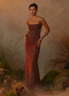 Bayla Beaded Flower Maxi Dress - Chocolate Perfect Proportion
