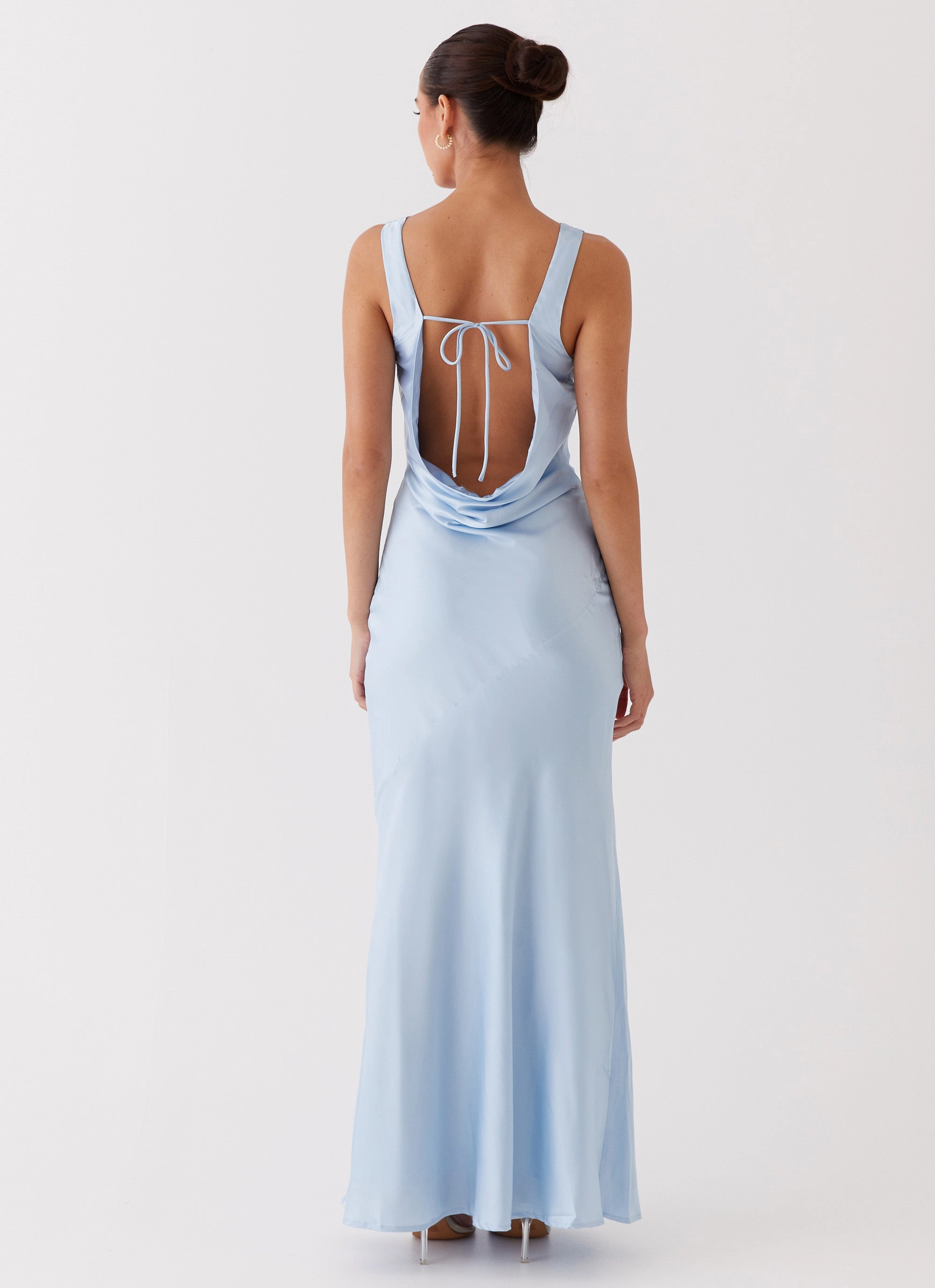Fine Details Street Elegance Be Mine Satin Maxi Dress - Blue