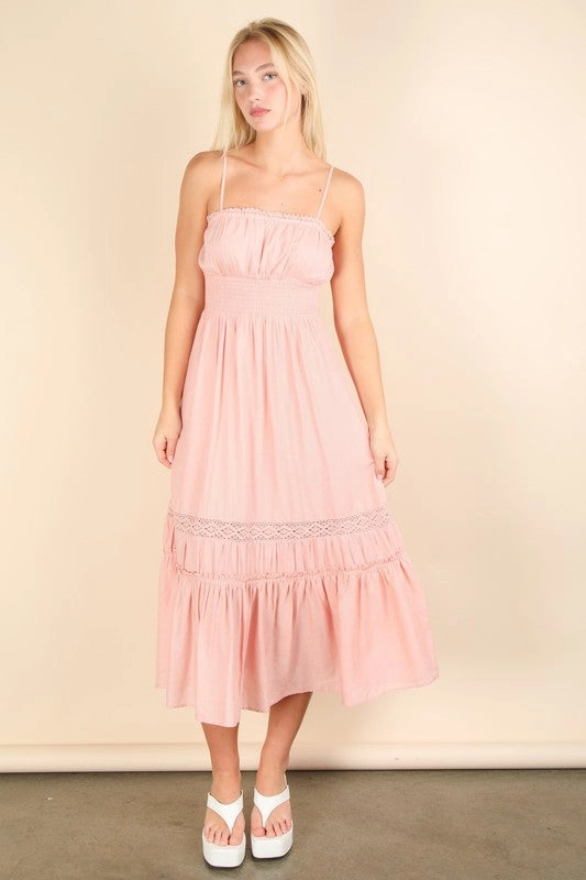 Chilly Day Wear Chic Design Sylvia Lace Detail Woven Midi Dress