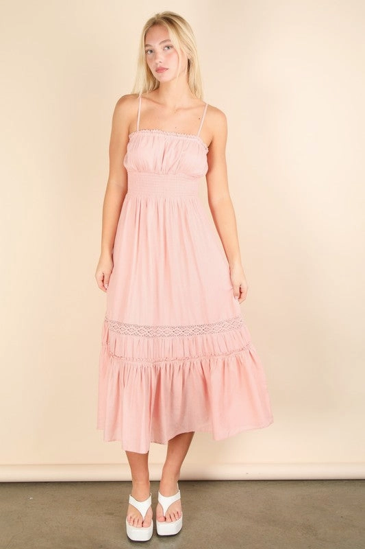 Sylvia Lace Detail Woven Midi Dress Fitted Neat