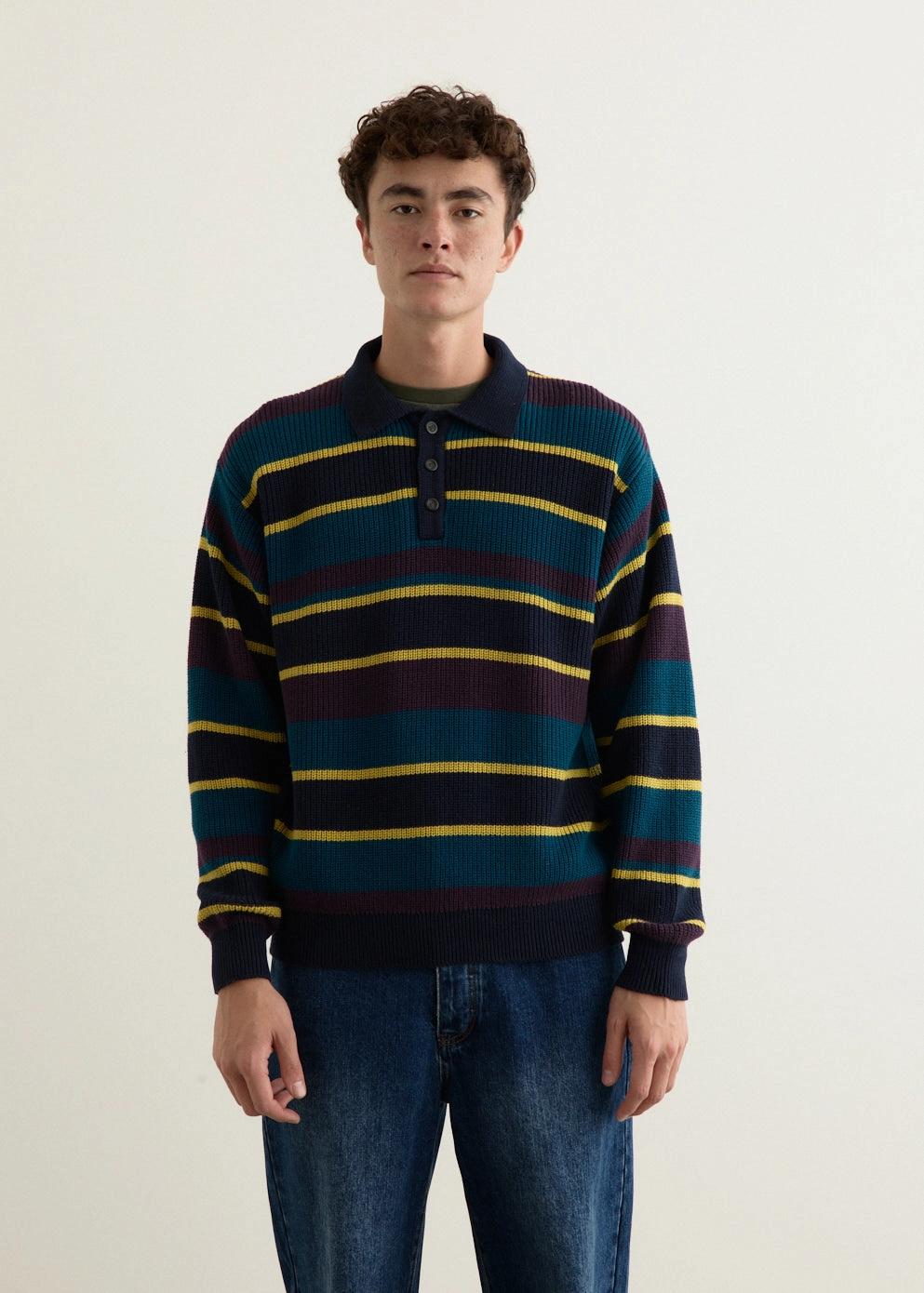 Beauchamp Multi Stripe Polo Sweater NonRestrictive Cuff Design