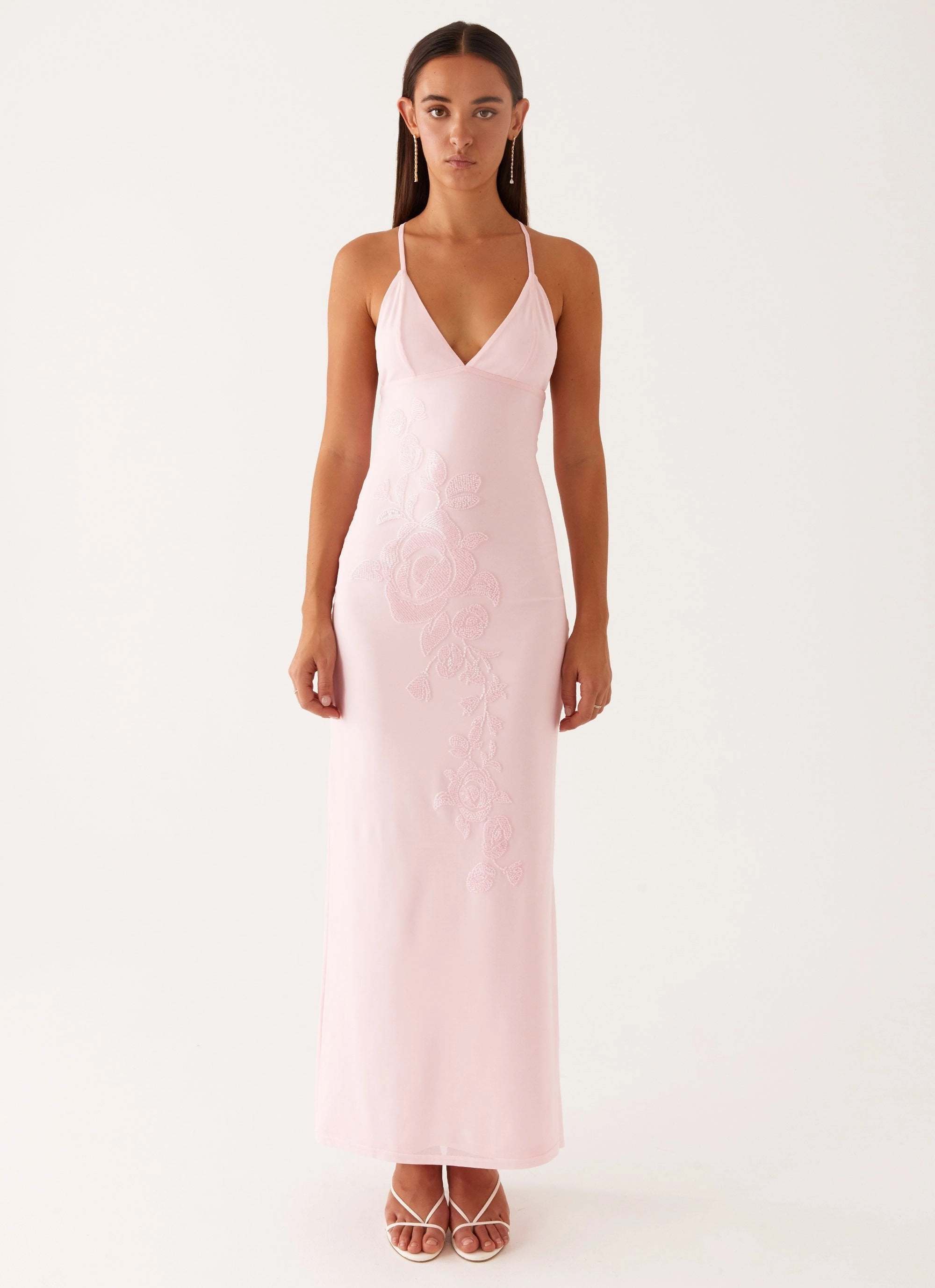 Fitted Mood Beach Walk Beki Beaded Mesh Maxi Dress - Pink