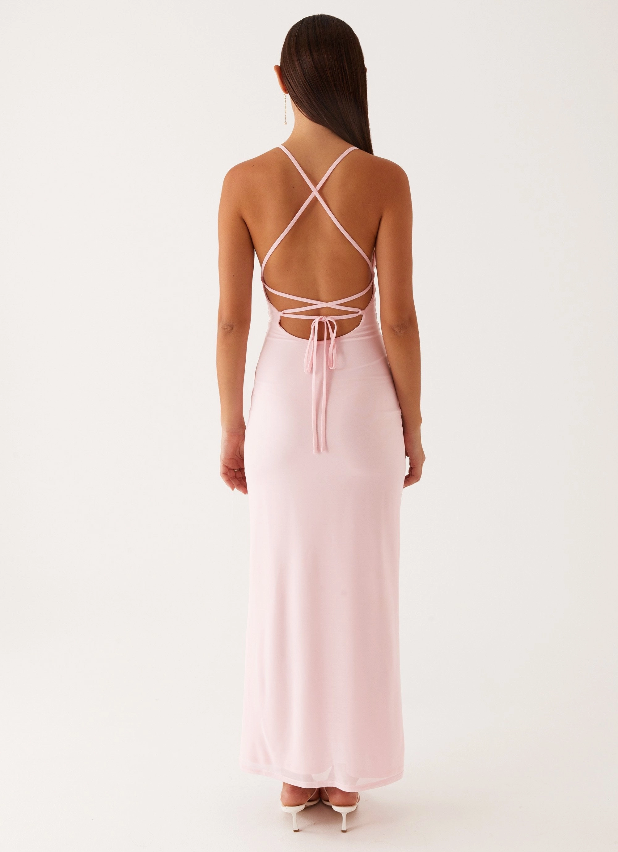 Beki Beaded Mesh Maxi Dress - Pink Cool Layers