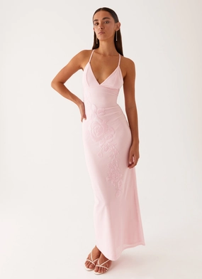 Elegant holiday wear Low-Waist Beki Beaded Mesh Maxi Dress - Pink