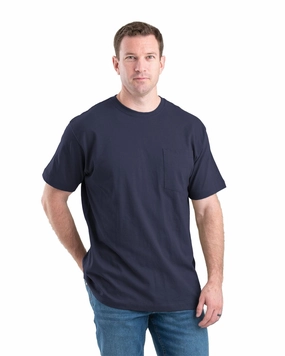 Berne Apparel Mens Heavyweight Pocket Tee Navy 100% Cotton S/S T-Shirt Versatile Piece