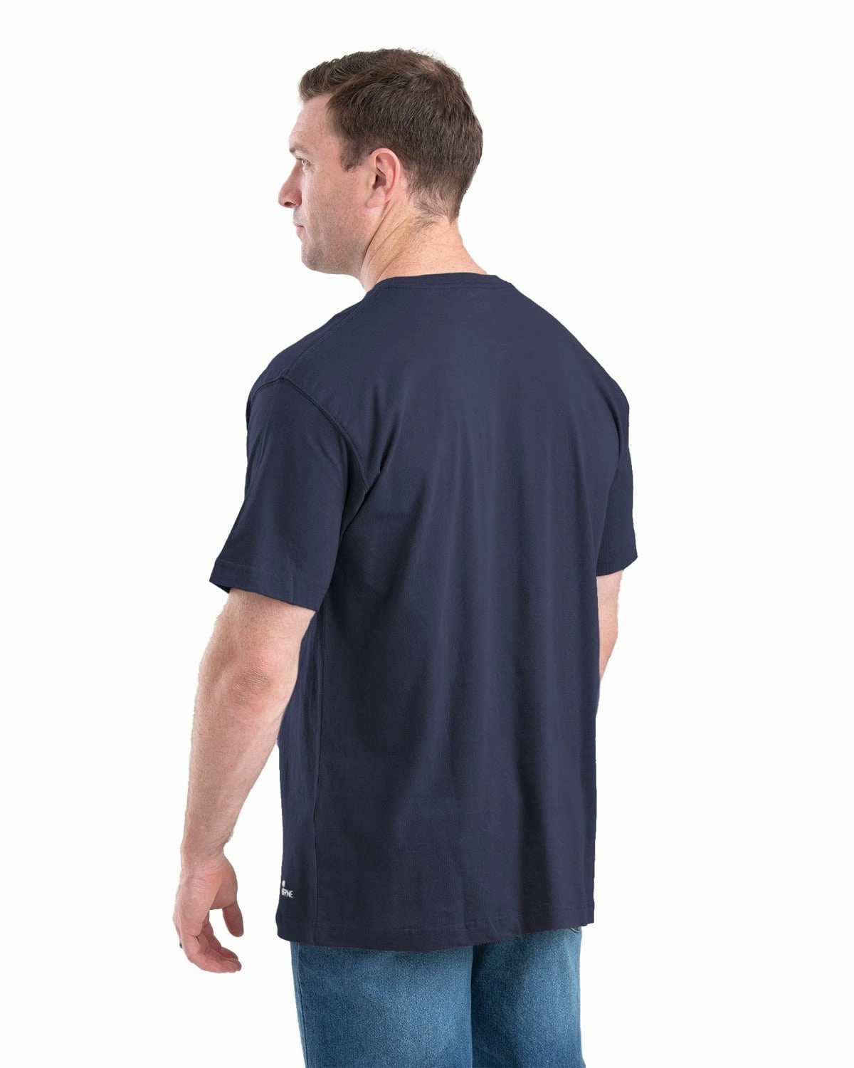 Berne Apparel Mens Heavyweight Pocket Tee Navy 100% Cotton S/S T-Shirt Flexible Shoulder Construction Stylish Element