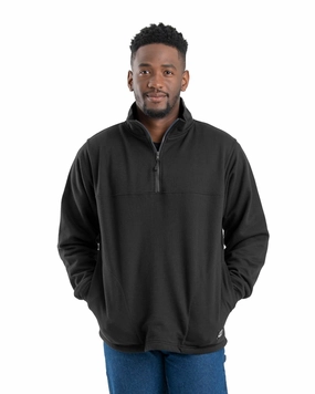 Berne Apparel Mens Heritage Thermal-Lined Black Cotton Blend 1/4 Zip Sweater Cozy Feel Trendy Fashion