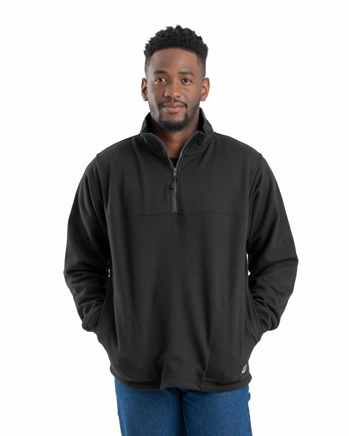 Berne Apparel Mens Heritage Thermal-Lined Black Cotton Blend 1/4 Zip Sweater Moisture Wicking Material