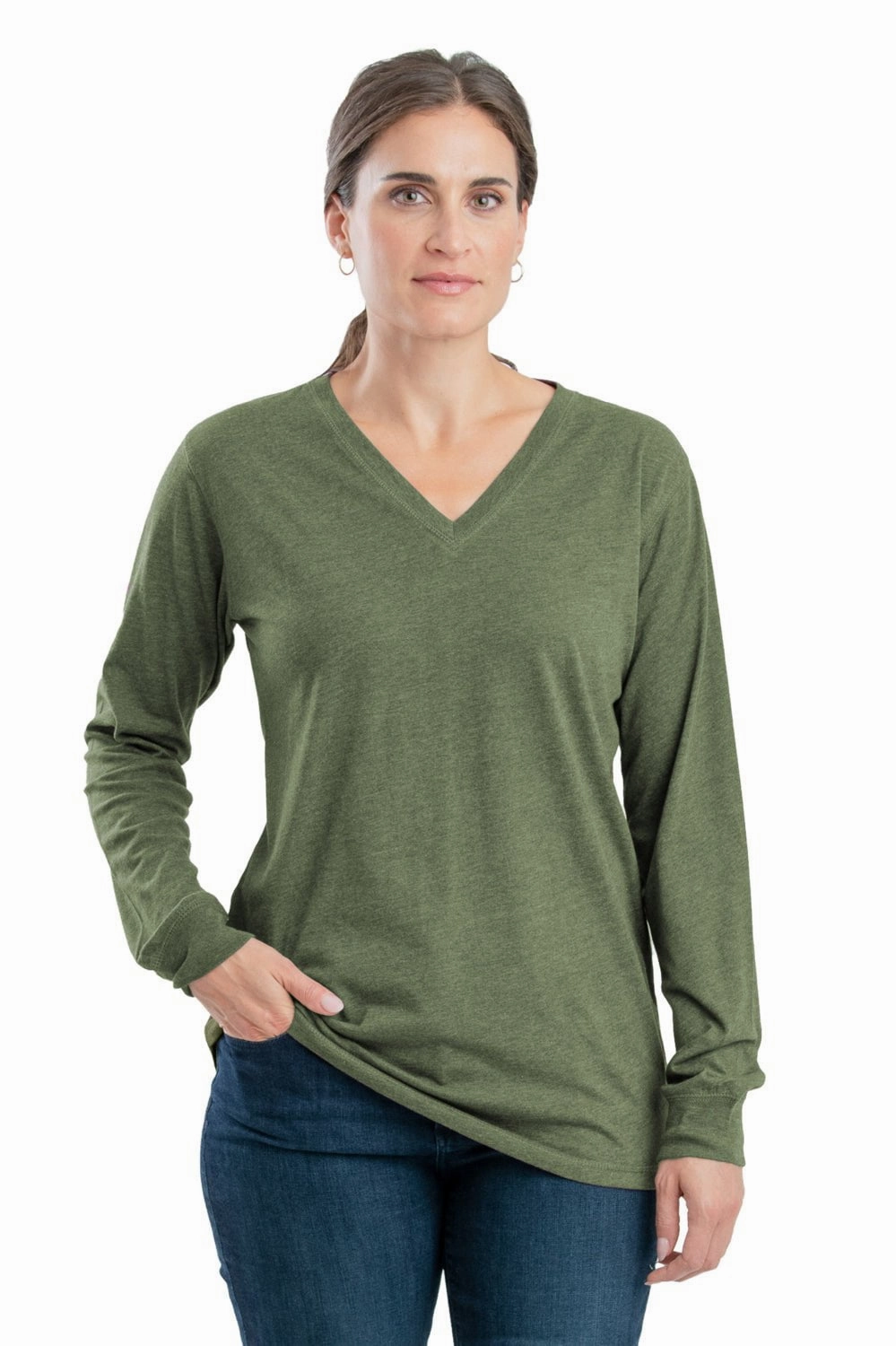Gradient effect Berne Lichen Cotton Blend Womens Performance V-Neck Tee L/S