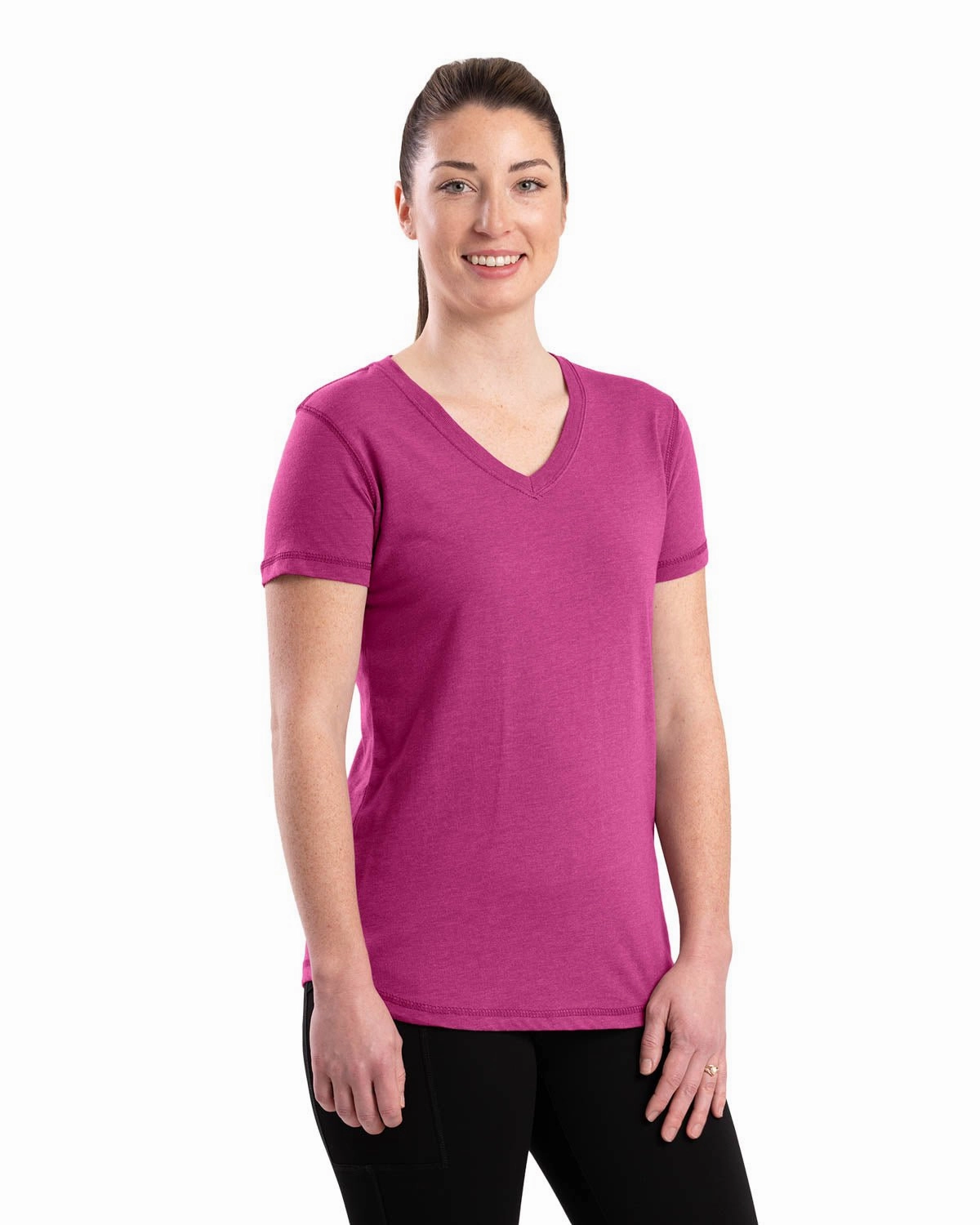 Durable Buttons Berne Light Magenta Cotton Blend Womens Performance V-Neck Tee S/S