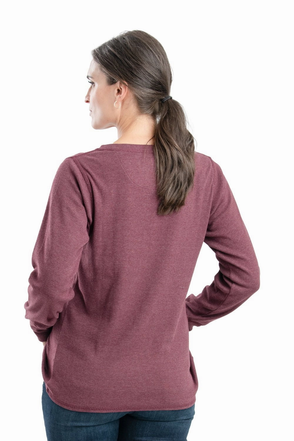 Berne Maroon Cotton Blend Womens Heavyweight Rib Knit Henley L/S Casual Hangout