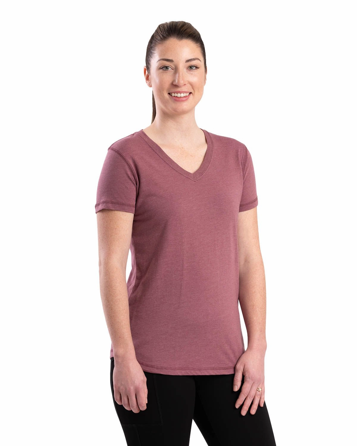 Berne Mauve Cotton Blend Ladies Lightweight Performance V-Neck S/S Easy Styling