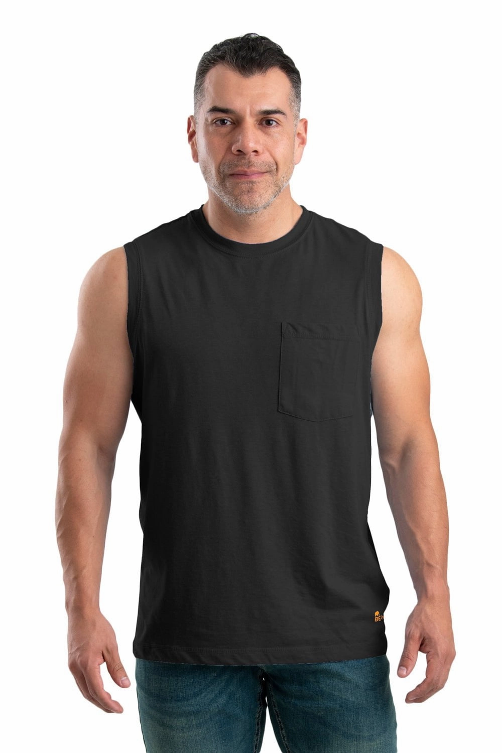 Timeless Piece Berne Mens Black Cotton Blend Performance Pocket Tee S/L