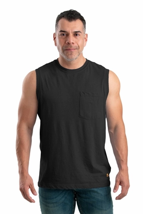 Berne Mens Black Cotton Blend Performance Pocket Tee S/L Earthy Palette