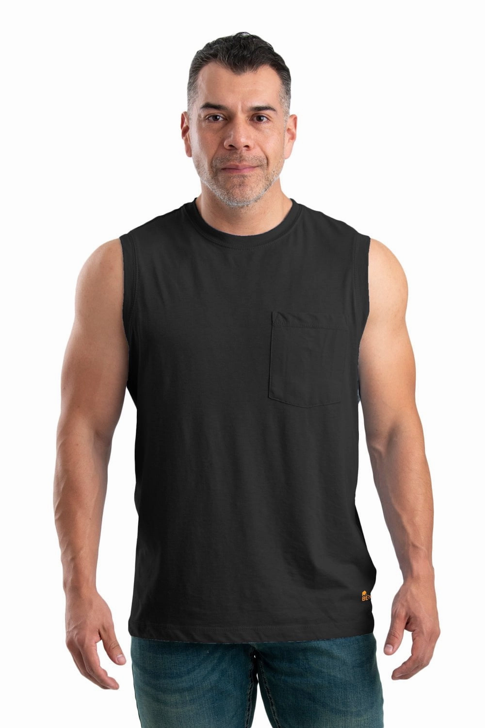 Berne Mens Black Cotton Blend Performance Pocket Tee S/L Earthy Palette