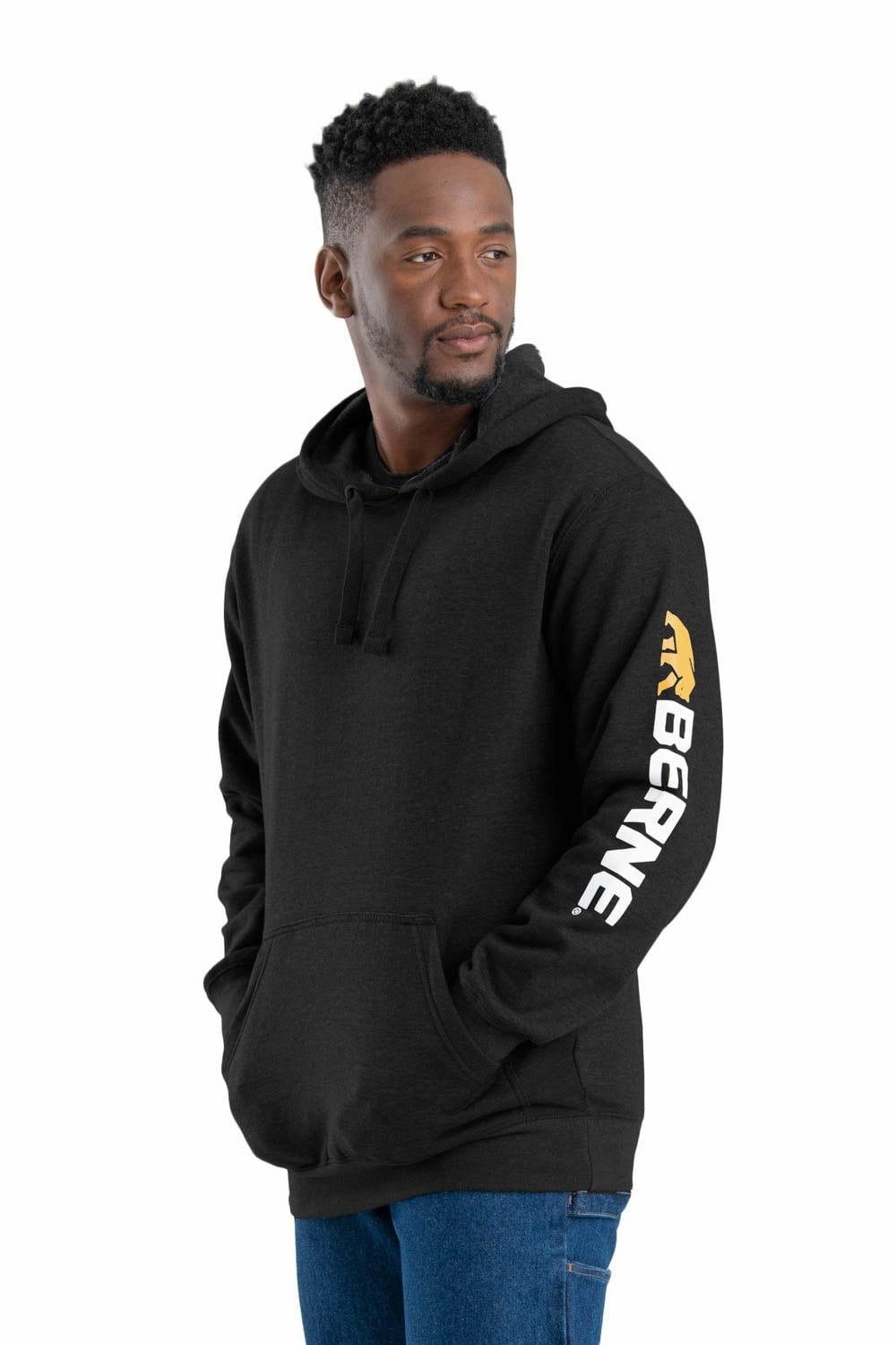 Berne Mens Black Cotton Blend Pullover Hooded Sweatshirt Graduation Ceremony